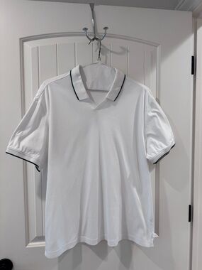 Men's White Polo Shirt with Green  Contrast Trim